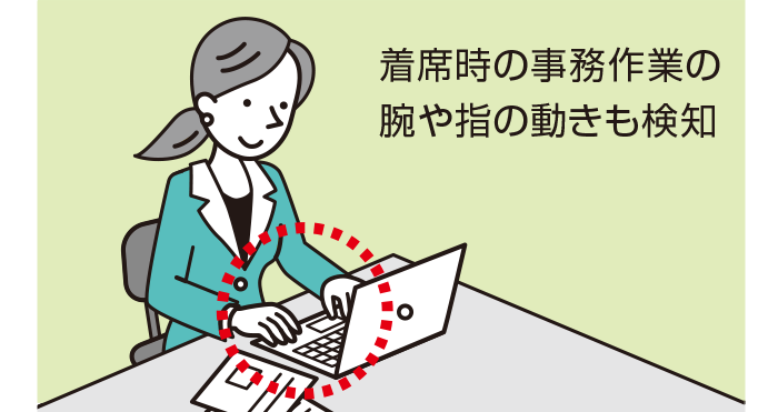 着席時の事務作業の腕の動きも検知